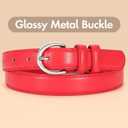 SANSTHS Women Leather Belt for Jeans Pants Fashion Ladies Skinny Belt for Dresses Thin Belt with Single Prong Buckle (Red)