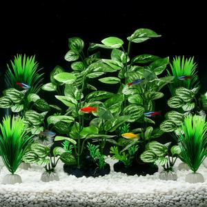 14 Pcs Aquarium Decorations Fish Tank Artificial Plastic Plants Silk Aquarium Plants Aquatic Water Grass Foreground Decor for Fish Tank Decoration