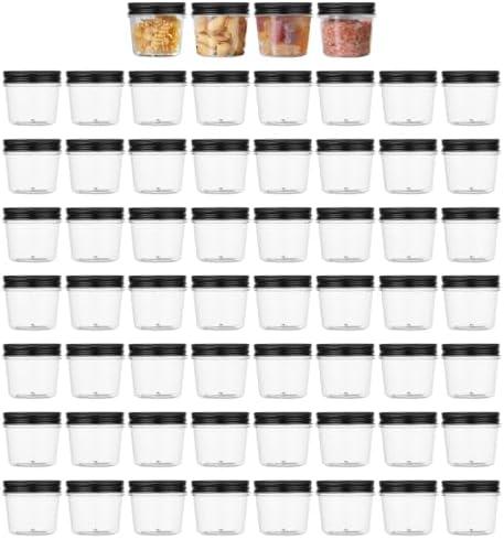 novelinks Plastic Jars With Lids 60Pcs 4 oz Mason Jars Plastic Mason Jars 4 oz Food Storage for Milkshakes Juice Nuts Cupcakes (Black, 60 Pack 4 Ounce)
