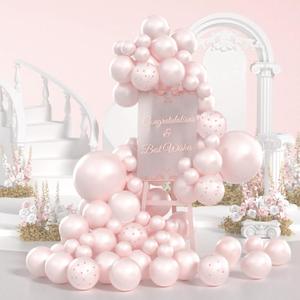 Yumiche Pearl Pink Balloon Arch Kit Double Stuffed Pearl and Pink Balloons With Pear-l Stickers 5/10/12/18 Inch P-ink Balloon Arch For Wedding Birthday Baby Shower Decorations