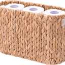 Wicker Toilet Paper Storage Holder with Built-in Handles, Toilet Paper Holder for up to 6 Mega Rolls, Water Hyacinth Toilet Paper Baskets Bathroom Accessories Organizer