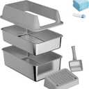 Gimars Stainless Steel Sifting Litter Box with lid-Light Gray