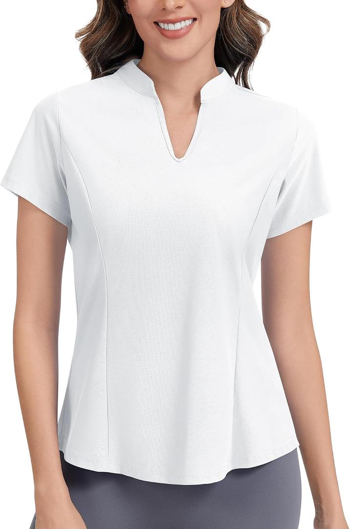 JoyGirl Womens Golf Polo Shirts Quick Dry Tennis Tops Shirt Collarless V Neck Pickleball Outfits for Women Moisture Wicking
