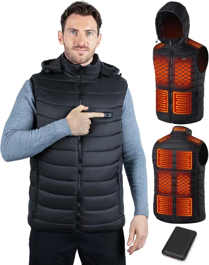 Heated Vest for Men with Rechargeable Pack Included, Waterproof Electric Warming Mens Heated Vests with Hood (Medium, Black)