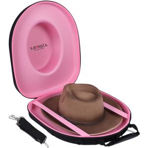 Cowboy Hats Box for Travel Case Crush Proof Hard Top Hat Storage Case with Handle,Adjustable Shoulder Strap & Luggage Strap (pink)