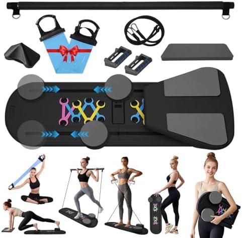 Toptoo Pilates Reformer Board Set for Home Workout, Multifunctional Portable Foldable Pilates Board for Small Spaces, Extra Complimentary Tension Straps, Full Body Workout for Women/Men