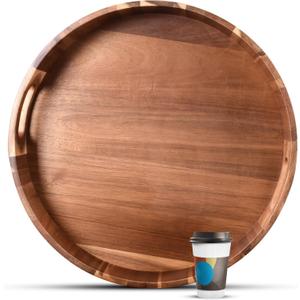 Extra Large Round Serving Tray, 20INCH, Heavy Duty Acacia Wood Trays for Big Ottoman Coffee Table Counter Giant Decorative Organizer Tray, Huge Kitchen Serveware Cheese Board Charcuterie Tray