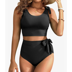 Two Piece High Waisted Swimsuits - Women Tummy Control Bikini Modest Bathing Suit 2PC 2025 Size L