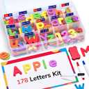 Gamenote Classroom Magnetic Alphabet Letters Kit 178Pcs with Double Side Magnet Board - Foam Alphabet Letters for Preschool Kids Toddler Spelling and Learning Colorful ABC Education Fridge Magnets