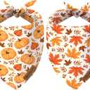 Fall Thanksgiving Dog Bandanas for All Dogs (2-Pack Triangle Reversible Pet Scarves) (Autumn Pumpkin Maple Leaves) Premium Fabric Holidays Bandana, X-Large Q