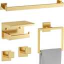 Brushed Gold Towel Bar Set 5 Pieces Bathroom Hardware Accessories Set,Upgraded Toilet Paper Holder with Shelf,Stainless Steel Towel Holder Set for Bathroom,Wall-Mounted 23.6 in