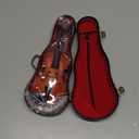 Wooden Miniature Violin with Stand, Bow and Case Mini Musical Instrument Violin Replica Collectible Figurines Dollhouse Accessories Model Home Decoration Display Ornament (7.87"x2.76"x1.26")