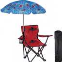 Redbaker Spider Kids Beach Chair with Umbrella Red Blue Toddler Folding Lawn and Camping Chair with Summer Shade for Boys Girls Outdoor Pool Travel Picnic