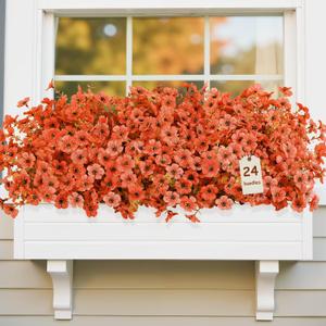 Alupssuc 24 Bundles Artificial Fall Mums Flowers for Outdoors Decoration, UV Resistant Silk Violet and Faux Eucalyptus Autumn Fake Plants for Outside Indoor Yard Home Patio Porch Decor, Fall Red