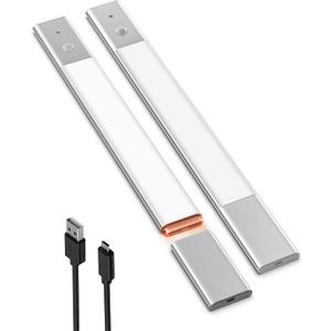 EZVALO 48 LED Under Cabinet Lighting, Motion Sensor Closet Light with Detachable Battery, Wireless LED Magnetic Light for Kitchen, Wardrobe-15.8Inch (2pcs(Short), Silver)