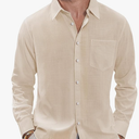 J.VER Men's Linen Shirts Casual Button Down Long Sleeve Shirt Solid Spread Collar Summer Beach Shirts with Pocket (Medium, Beige)