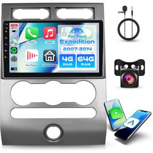 Rimoody 4G+64G Android Car Stereo Radio for Ford Expedition 2007-2014 (Manual A/C) with Wireless Carplay Android Auto, 9'' Touchscreen Head Unit GPS Bluetooth 5G-WiFi FM/RDS EQ-32 Backup Camera SWC