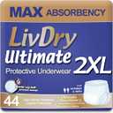 LivDry Ultimate XXL Adult Incontinence Underwear, High Absorbency, Leak Cuff Protection, XX-Large, 44 count