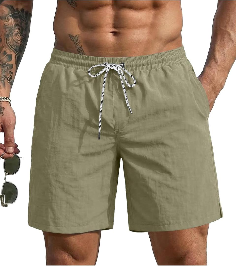 Ekouaer Mens Swim Trunks 7'' Board Shorts Bathing Suit with Mesh Liner, Large