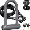 Sportneer Bike Lock - Heavy Duty Anti Theft Bike U Lock with 5ft Security Steel Cable - 17mm Shackle Bicycle U-Locks with Keys & Sturdy Mounting Bracket for Road, Mountain, Electric Bike,  (Gray)