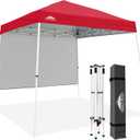 EAGLE PEAK 10x10 Pop Up Canopy Tent with Sidewall, Compact, Portable Slant Leg Instant Sun Shelter for Beach, Sports, & Camping, 10x10 Base 8x8 Top, Red