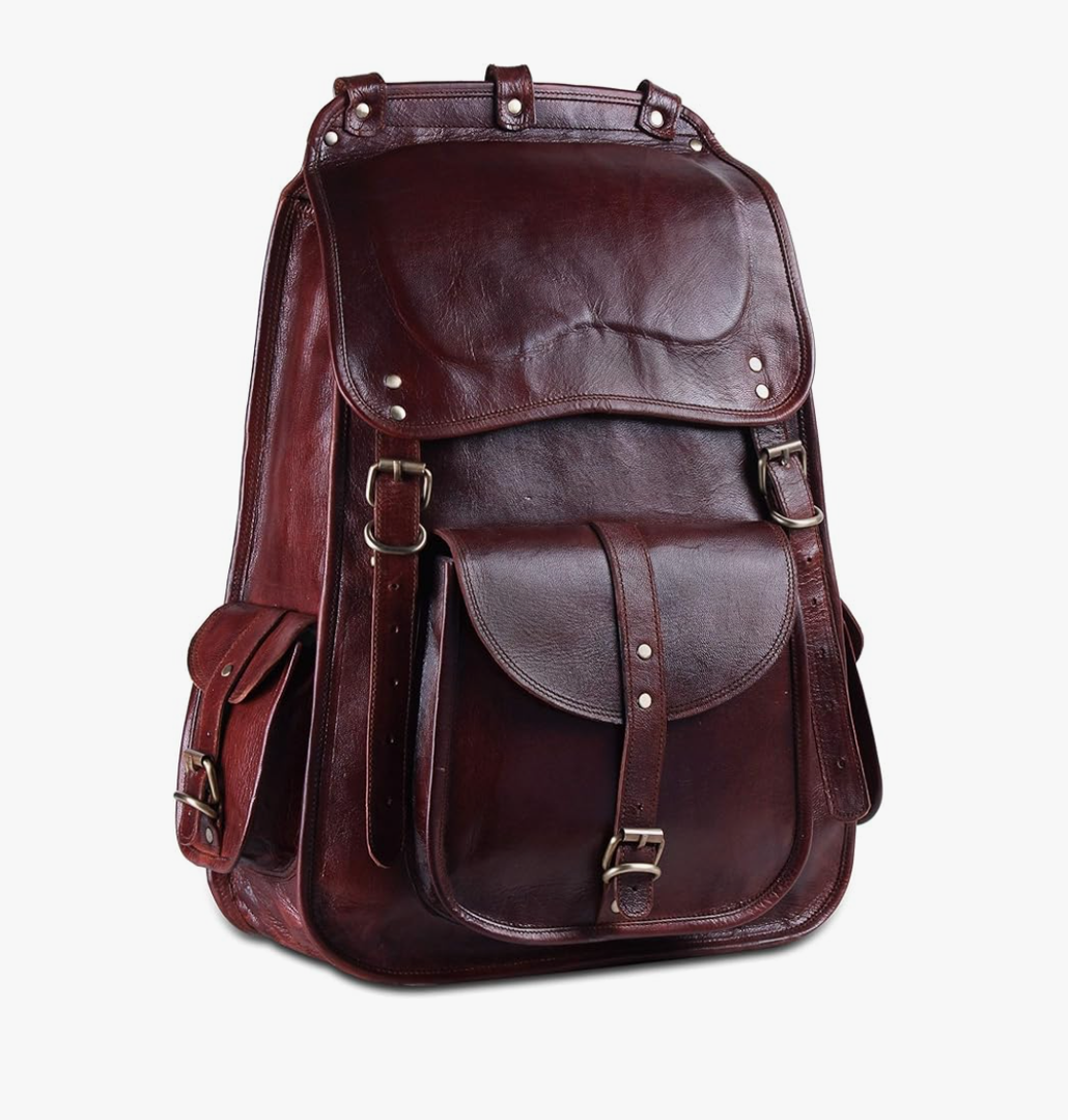 Handmade World Vintage Full Grain 21 Inch Leather Laptop LARGE Backpack Casual Bookbag Daypack Travel Rucksack (Brown)