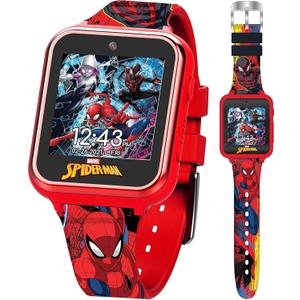 Spider-Man Kids Smartwatch - Interactive LED Screen with 10 Custom Watch Faces, Camera, Games, Alarm, Step Tracker & More - Fun Gift for Boys with Marvel Silicone Strap - Fits Wrists 5.5'' to 8.0" (Red/Black)