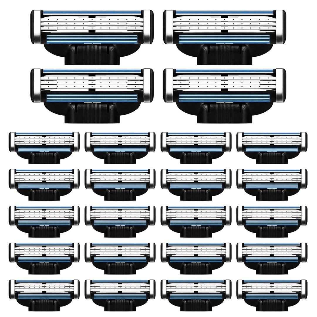 Razor Blade Refills for Men - 24PCS Compatible with mach 3 razor blades refills with Mach3 Razors, Dual Lubrication Blades for Extra Close & Comfortable Shave