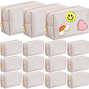 Kigeli 14 Pcs Aesthetic Makeup Bags PU Leather Cosmetic Pouches Waterproof Plain Toiletry Bags Makeup Pouches Bulk for Women Party Gift Travel Storage Organizer (Ivory White)