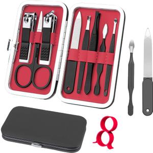 Manicure Set 8 in 1 Nail Clipper Set,RedFlow Nail Clippers,Fingernail & Toenail Clippers,Manicure Tools,Pedicure Tools,Suitable for Travel Manicure Kit (Black)