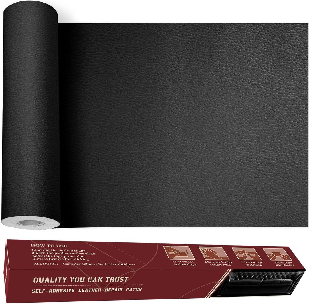 Leather Repair kit for Furniture, 17 x 79 inches Self Adhesive Tape, Vinyl Repair kit Stickers, Leather Repair kit car Interior, Leather Patches, Leather seat Repair kit for Cars, Sofa, Couch(Black)