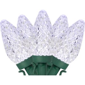 LED Faceted C9 Christmas Lights - Pure White - 67' Green Wire - 100ct