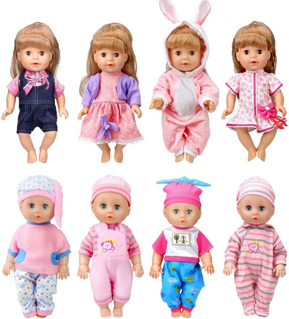 8-Sets Alive Baby-Doll-Clothes for 12 inch Baby Dolls 10-11-12 inch Handmade Clothing Lovely Hat Dress and Outfits Accessories Christmas Birthday for Little Girl