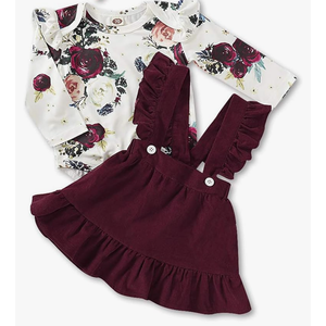 Kucnuzki Newborn Baby Girl Clothes Toddler Long Sleeve Ruffle Romper Top Infant Skirt Set Little Girl Overall Dress 90