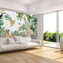 MFWFM Safari Wallpaper for Children with Animals Jungle Wall Mural Watercolor Animals Nursery Wallpaper Kids Room Decor(Not Peel n' Stick)