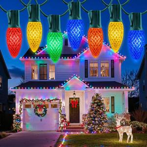 Minetom C9 Christmas String Lights, 100 Ft Multicolor C9 Outdoor Christmas Lights with 100 Strawberry Led Bulbs, Connectable UL Certified for Outdoor Indoor Roofline Holiday Backyard Xmas Decor