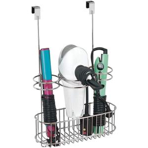 mDesign Over-Cabinet Hair Care Tools Holder for Hair Dryer, Flat Iron, Curling Wand, Straightener - Chrome