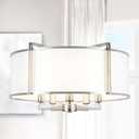 19.6''Drum Chandelier 5-Light Brushed Nickel Modern White Fabric Chandeliers for Dining Room Adjustable Farmhouse Pendant Light Fixture for Kitchen Island Living Room Bedroom