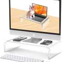 Acrylic Monitor Stand Riser Acrylic Laptop Stand for Desk Clear Computer Monitor Stand for Desk Accessories White Aesthetic Decorations for Office Home iMac Organizer, 14x7.5x4''