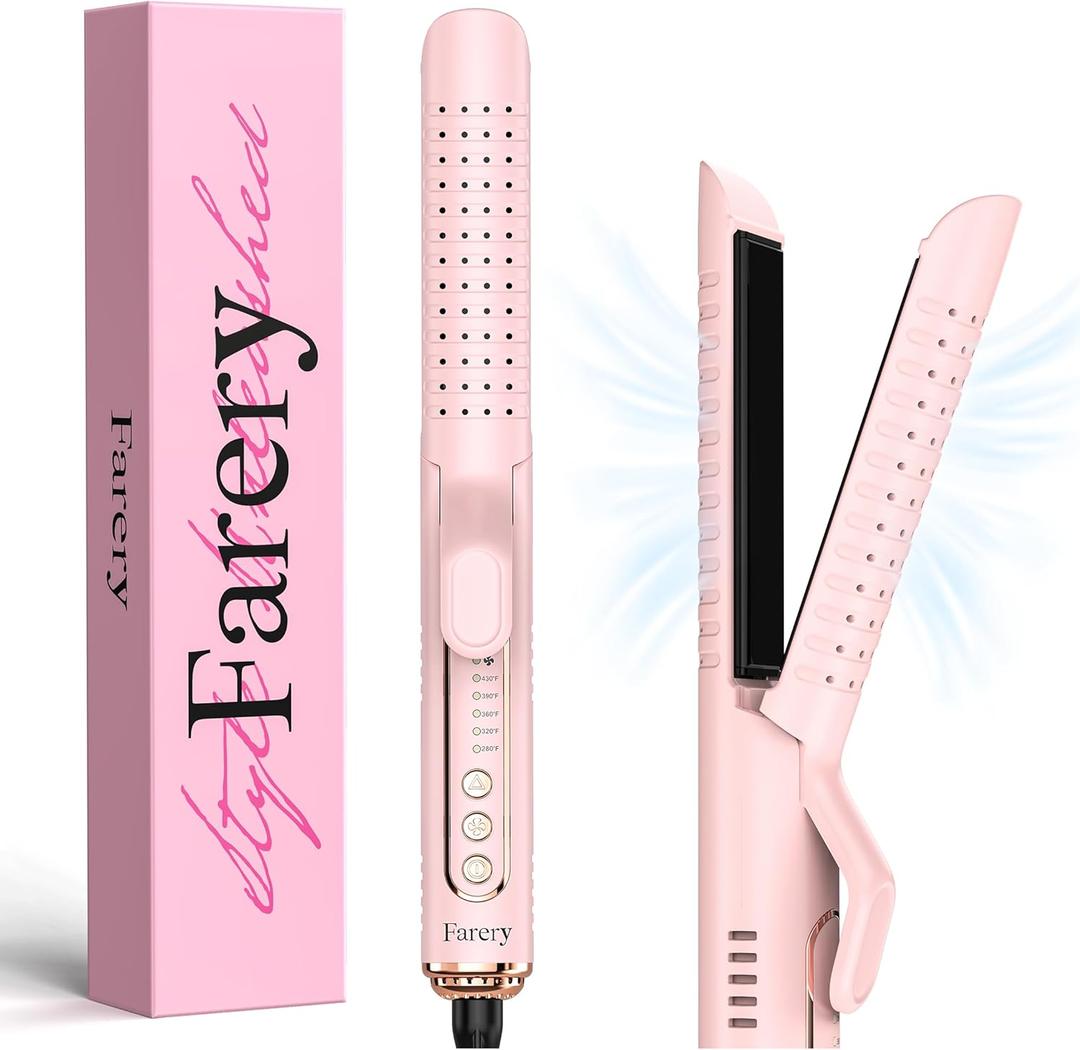 Chill Set Soft-Air Curling Iron: Gentle Airflow for Quick Styling & Long-Lasting Curls, Lock in Style with Cooling Air Vents, 2-in-1 Hair Straightener & Curler with Upgraded Long Barrel, Pink