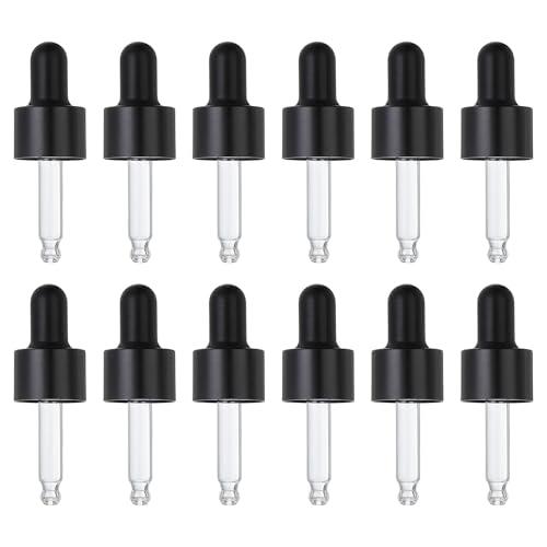 PATIKIL Glass Eye Dropper Caps, 12 Pcs Anodized Aluminum Glass Dropper Closure Top for 5ml(1/6oz) Essential Oils Bottle, Perfume, Lab Experiments, Black