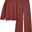 LILLUSORY Women's 2 Piece Lounge Sets Oversized Slouchy Matching Cozy Knit Sets (Medium, Brick Red)
