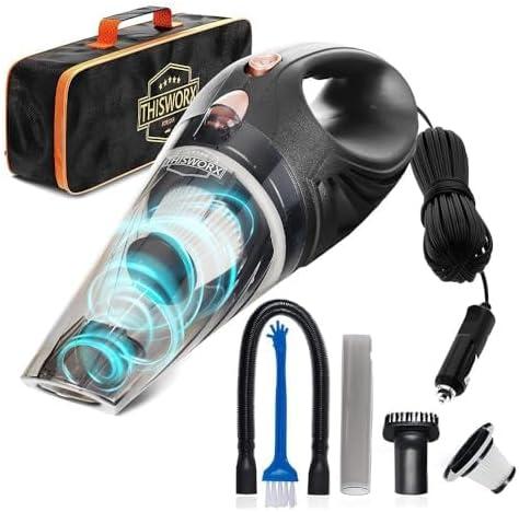 Car Vacuum, Portable Handheld Vacuum Cleaner with 16ft Cord, HEPA Filter, & Attachments  Compact Vacuum for Car, RV, Boats & Travel  Strong Suction for Quick Clean-ups