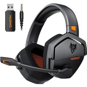 NUBWO Wireless Gaming Headset with Mic for Ps5 Ps4 PC, Zero Interference, 100-Hour Battery All-Day Play, 23ms Sync for Fortnite & Call of Duty/FPS Gamers, Triple Mode All Devices Compatible - Orange
