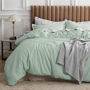 Bedsure Waffle Comforter Set King, Sage Green Soft Bedding, Waffle Weave Bed Set, 3 Pieces, 1 Comforter (104"x90") and 2 Pillow Shams, Cotton Shell and Polyester Lining for All Seasons