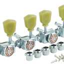 Guyker 3x3 Vintage Style Locking Guitar Machine Heads  1:15 Ratio Lock String Deluxe Tuning Key Pegs Tuners Set Replacement for Electric, Acoustic or Folk Guitars - Chrome (Chrome - Yellow Green Handle)