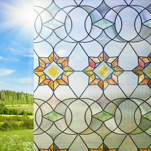3D Stained Glass Window Film, Decorative Window Privacy Film for Bathroom,Front Door,Home, Sun Blocking Heat Control,Static Cling, Golden Ironwork 17.5inch x 47.24inch (17.5inch x 47.24inch)