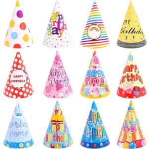 CANREVEL 12 PCS Party Hats for Kids and Adults, Party Headwear, Happy Birthday Hats, Birthday Party Decorations