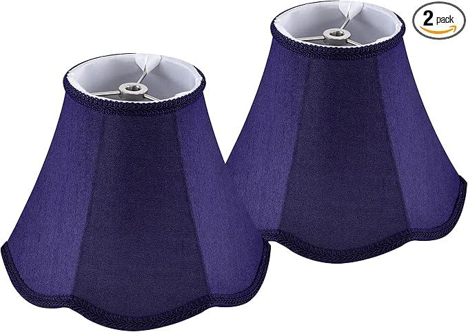 GOSO Set of 2 Small Blue Scalloped Lampshades,4"Top×8" Bottom× 6.4" High Spider Bell Mini Lamp Shade for Table Lamps/Wall Lamp,Barrel Natural Faux Silk Shade Repalcement,Modern