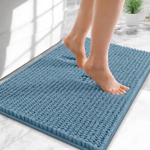 OLANLY Thick Bathroom Rugs 24x16, Extra Soft Absorbent Chenille Bath Rugs, Rubber Backing, Machine Wash Dry, Bath Mats for Bathroom Floor, Tub and Shower, Home Decor Accessories, Airy Blue